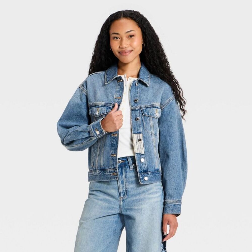 Women's Bandana Print Denim Jacket - Universal Thread Medium Wash S